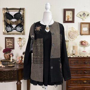 90's whimsical witchy boho patchwork floral embroidered jacket